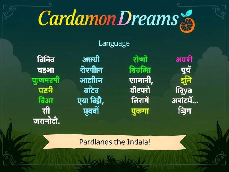 Cardamom Dreams language selection screen showing multiple Indian languages